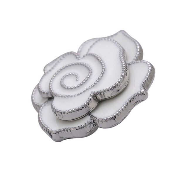 3D Camellia White Black Pink Purple Metal Button 5pcs - Image 3