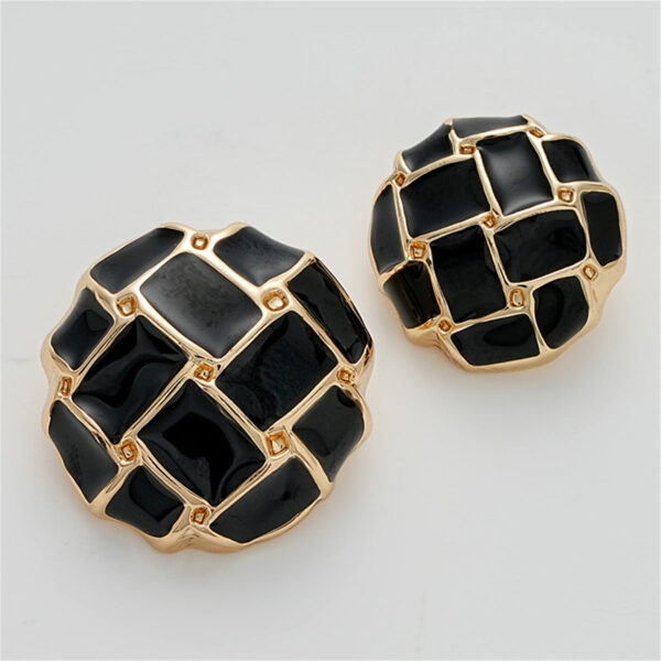 Black White Grid Epoxy Mushroom Diamond Metal Button 5pcs - Image 2
