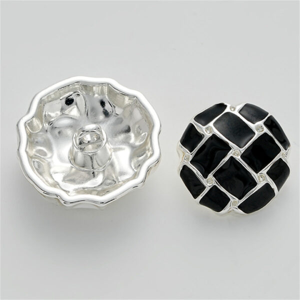 Black White Grid Epoxy Mushroom Diamond Metal Button 5pcs - Image 4