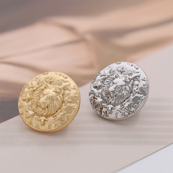 Silver Misty Gold Lion Head Round Metal Button 6pcs - Image 2
