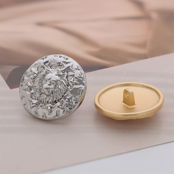 Silver Misty Gold Lion Head Round Metal Button 6pcs - Image 3