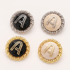 A Letter Gold and Silver Metal Shank Button 5pcs