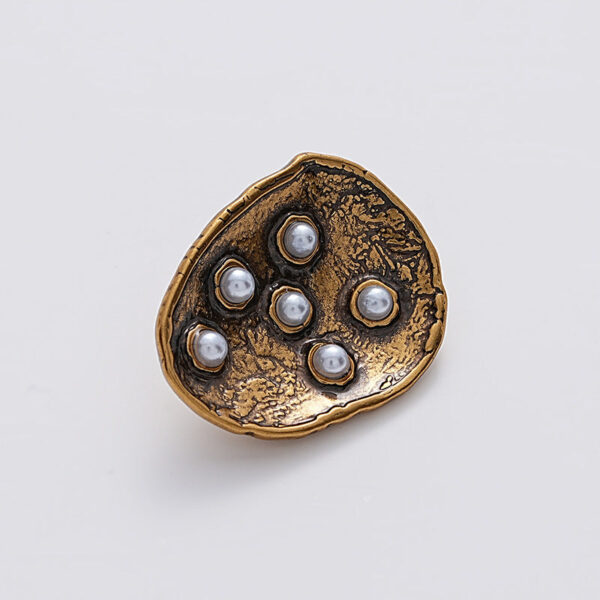23mm Antique Gold Metal Sewing Button Teardrop Shape 6 Pearls 5pcs - Image 5