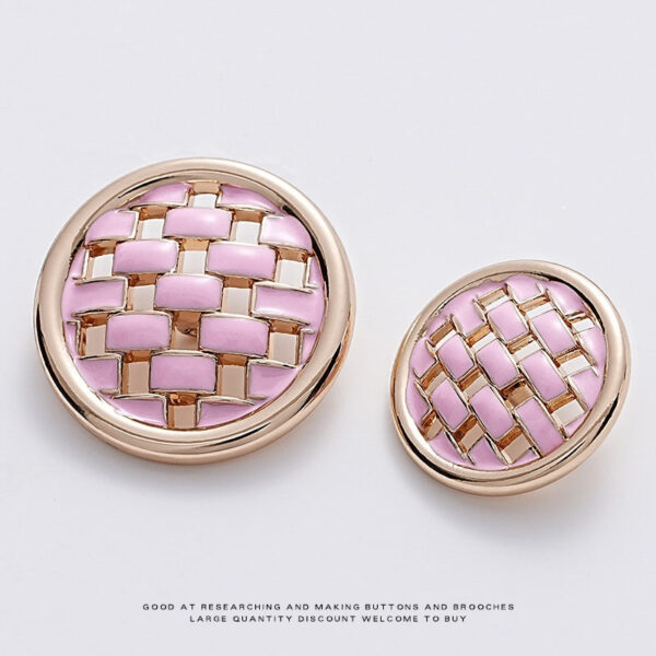 Pink and Black Woven Grid Oiled Metal Clothing Button 5pcs - Image 3