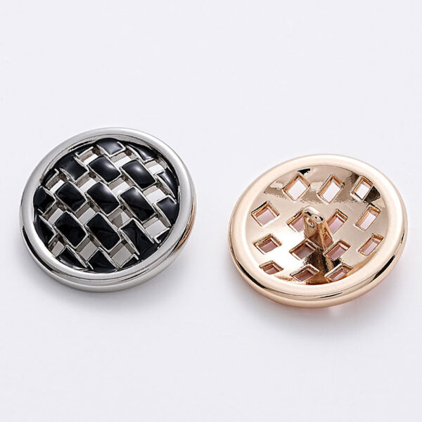 Pink and Black Woven Grid Oiled Metal Clothing Button 5pcs - Image 2