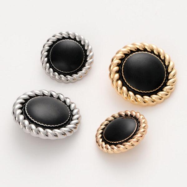 Gold Silver Woven Edged Black Oiled Round Metal Button 10pcs - Image 4