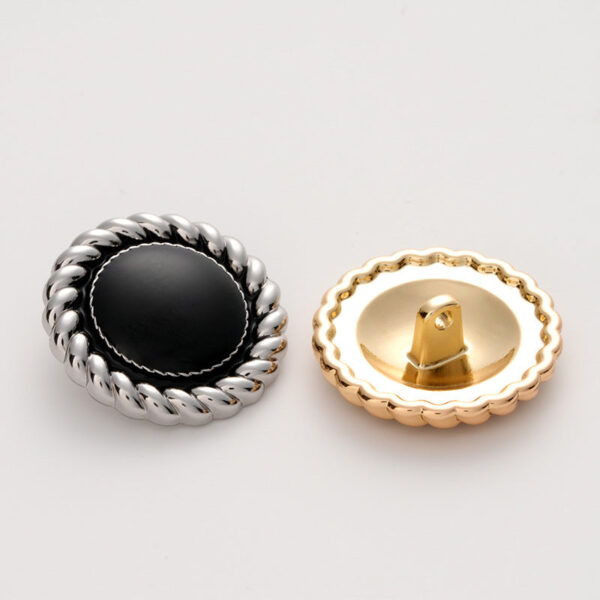 Gold Silver Woven Edged Black Oiled Round Metal Button 10pcs - Image 2