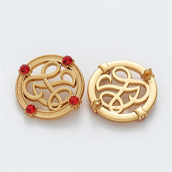 23mm Chinese Red Diamond Round Hollow Hand-Sewn Metal Button 5pcs - Image 2