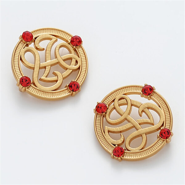 23mm Chinese Red Diamond Round Hollow Hand-Sewn Metal Button 5pcs - Image 4