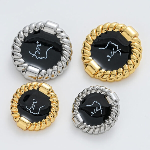 Black Oiled Beauty Head Pattern Rope Edge Metal Button 10pcs - Image 2