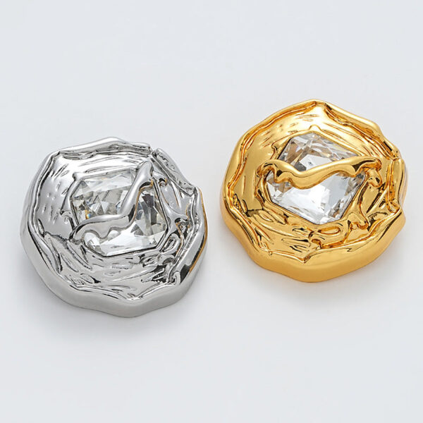Wrinkled Surface Diamond-Inlaid Gold Silver Metal Button 10pcs - Image 2