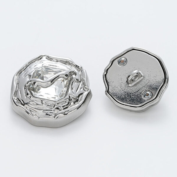 Wrinkled Surface Diamond-Inlaid Gold Silver Metal Button 10pcs - Image 5