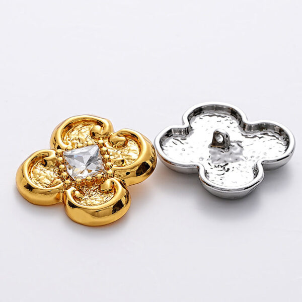 Flower-Shape Diamond Gold Silver Metal Chiffon Blouse Button 5pcs - Image 2
