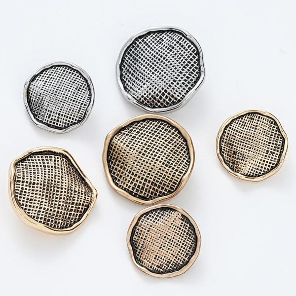 Golden Silver Metal Button Wrinkled Corrugated Gauze Surface 6pcs - Image 2