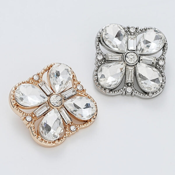 Square Fully Diamond-Inlaid Gold Silver Metal Shank Button 10pcs - Image 2