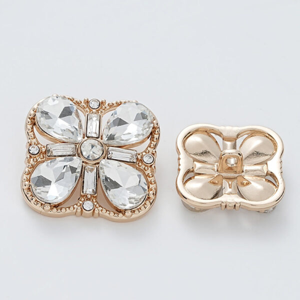 Square Fully Diamond-Inlaid Gold Silver Metal Shank Button 10pcs - Image 4
