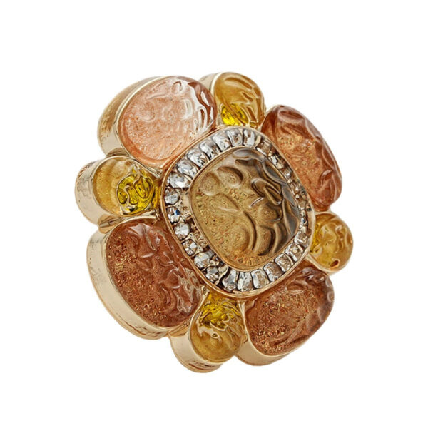 High-End Floral Diamond-Inlaid Resin Metal Button with Handle 3pcs - Image 2