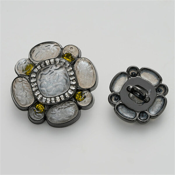 High-End Floral Diamond-Inlaid Resin Metal Button with Handle 3pcs - Image 3