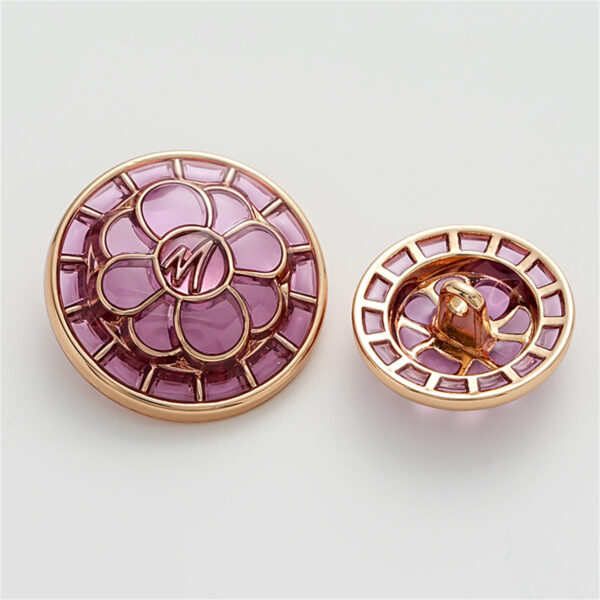 Rose Red Metal Button with Flower and M Letter 5pcs - Image 3