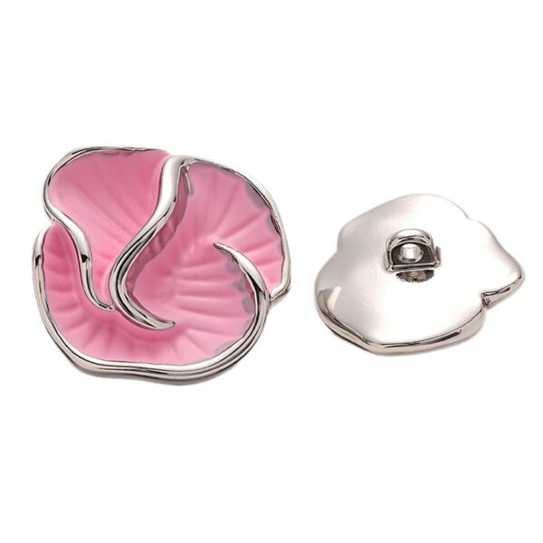 High-End Colored Enameled Camellia Metal Coat Button with Handle 5pcs - Image 3