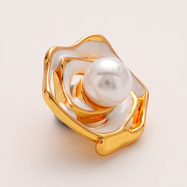 Gold Hollow Enamel Irregular Camellia Pearl Metal Button 5pcs - Image 2