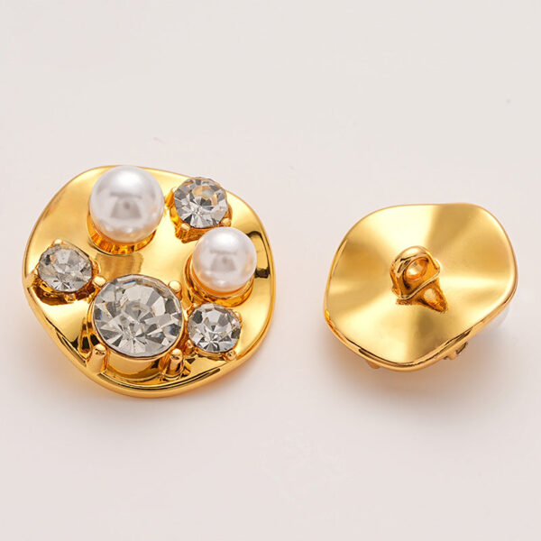 Diamond Pearl-Inlaid Premium Gold Metal Shank Button 5pcs - Image 2