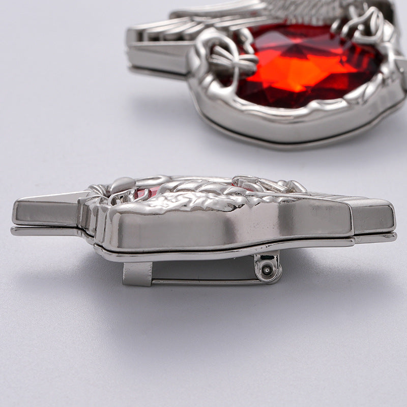 Retro Fashion Dark Crow Red Diamond Metal Badge Brooch 2pcs - Image 4