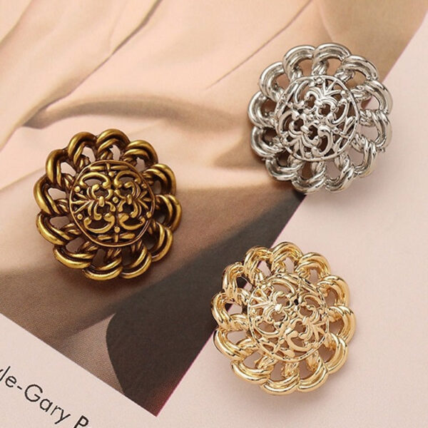 Retro Style Irregular Hollow Floral Hand-Sewn Metal Button 10PCS - Image 2