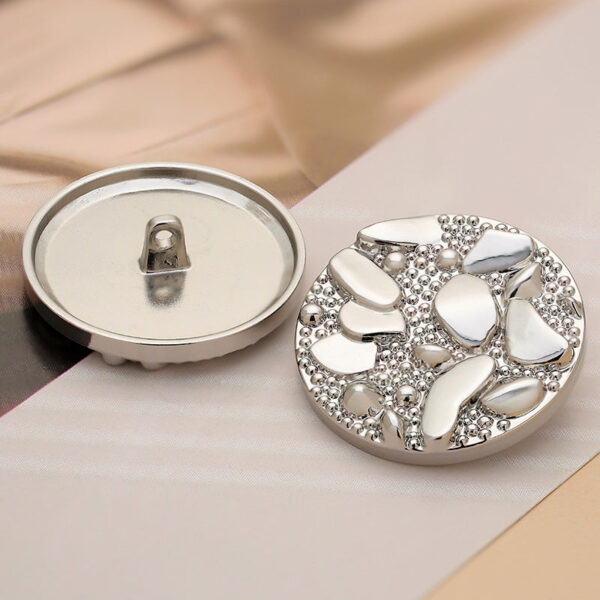 30mm Silver Round Metal Coat Button with Pebble Road Pattern 6pcs - Image 2