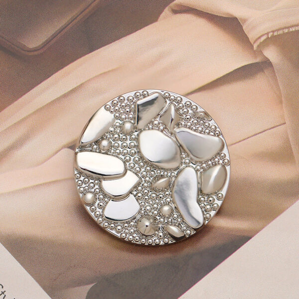 30mm Silver Round Metal Coat Button with Pebble Road Pattern 6pcs - Image 3