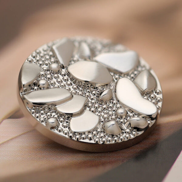 30mm Silver Round Metal Coat Button with Pebble Road Pattern 6pcs - Image 4