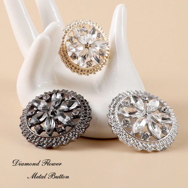 20-28mm Round Flower Rhinestone Metal Shank Buttons 10pcs - Image 2