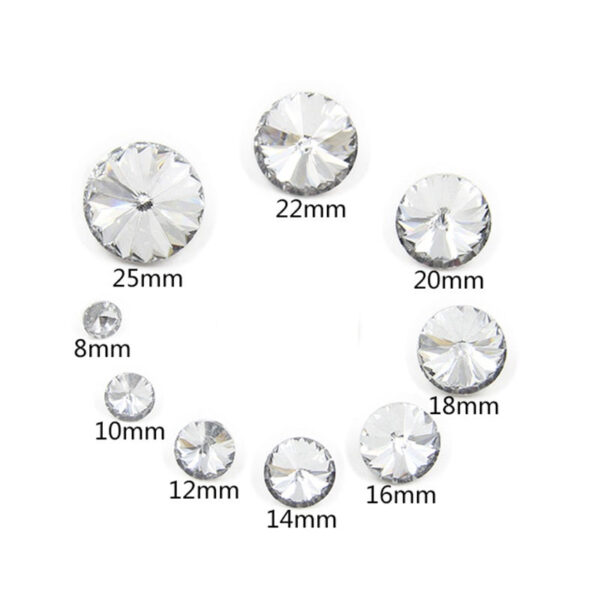 7.5-25mm White Crystal Glass Buttons with Shank 100pcs - Image 2