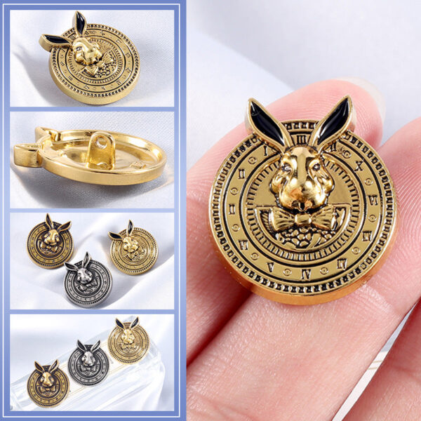 18-23mm Vintage Gold Silver Bronze Rabbit Head Metal Coat Buttons 15 Pack - Image 2