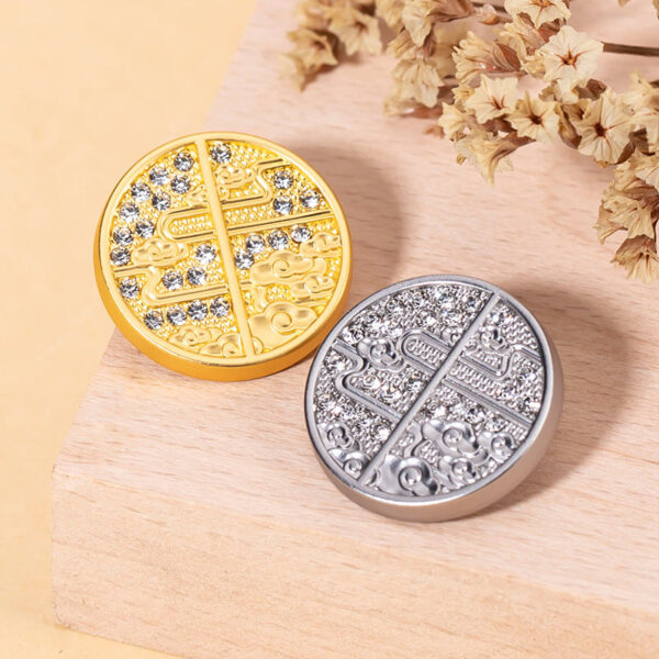 15-23mm Chinese Auspicious Cloud Rhinestone Metal Buttons 20pcs - Image 2