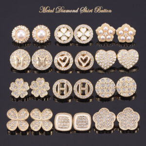11-13mm Golden Metal Rhinestone Shirt Buttons 70 Pack