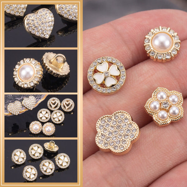 11-13mm Golden Metal Rhinestone Shirt Buttons 70 Pack - Image 2
