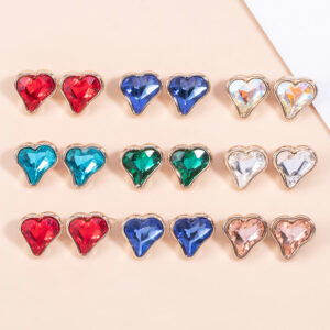 16L Heart-Shaped Crystal Metal Buttons for Women's Shirts 12pcs 