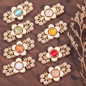 Chinese Cat's Eye Stone Branch Flower Hanfu Metal Lock Button 8 Pack 