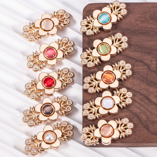 Chinese Cat's Eye Stone Branch Flower Hanfu Metal Lock Button 8 Pack