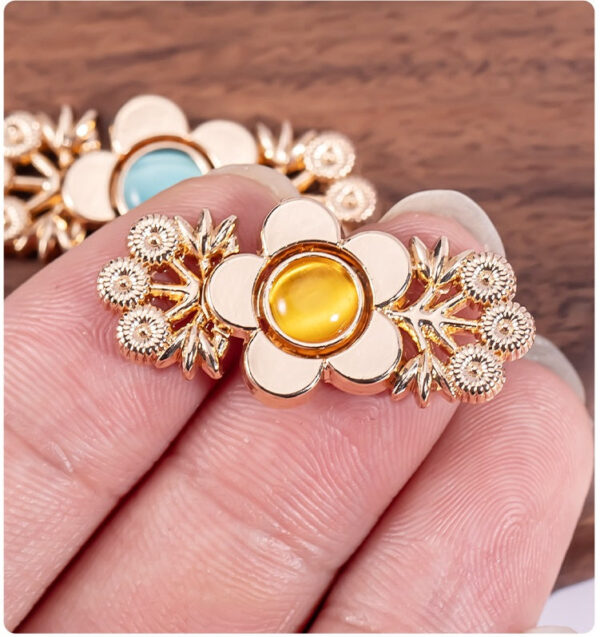 Chinese Cat's Eye Stone Branch Flower Hanfu Metal Lock Button 8 Pack