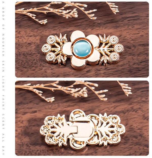 Chinese Cat's Eye Stone Branch Flower Hanfu Metal Lock Button 8 Pack
