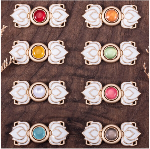 Chinese Cat's Eye Stone Lotus Hanfu Metal Frog Closure 8 Pack
