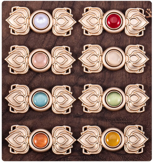 Chinese Cat's Eye Stone Lotus Hanfu Metal Frog Closure 8 Pack