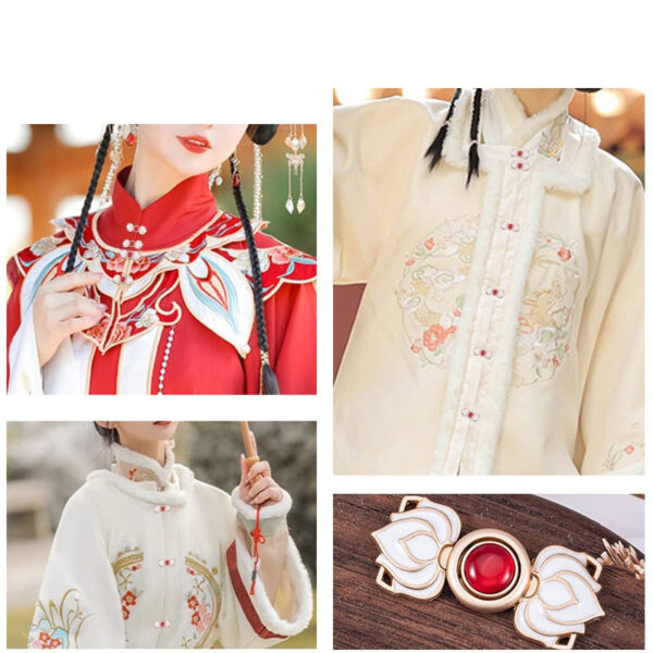 Chinese Cat's Eye Stone Lotus Hanfu Metal Frog Closure 8 Pack