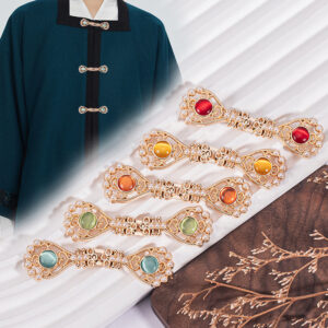 Cat's Eye Stone Pipa-Shaped Chinese Knot Metal Button 10 Pack 