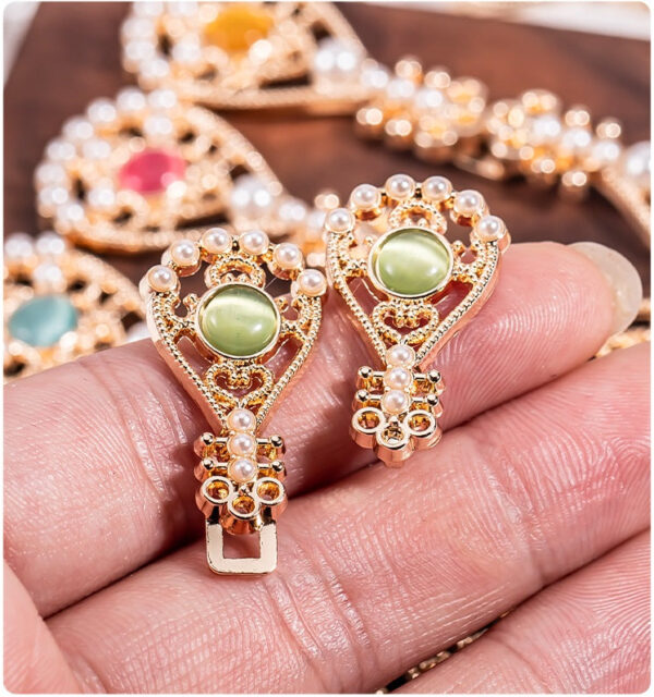 Cat's Eye Stone Pipa-Shaped Chinese Knot Metal Button 10 Pack