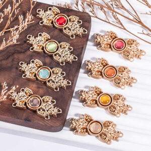 Chinese Cat's Eye Stone Metal Buckle for Hanfu Cheongsam 8 Color Pack 