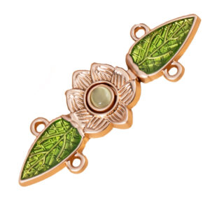 Chinese Style Cat's Eye Stone Green Leaf Hanfu Metal Lock Button 10pcs 