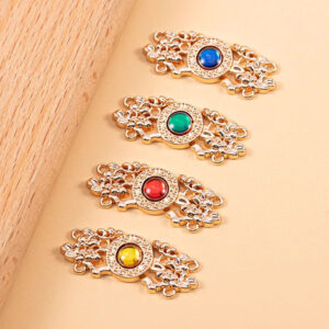 Cat's Eye Stone Copper Coin Chinese Knot Metal Button 12 Pack 